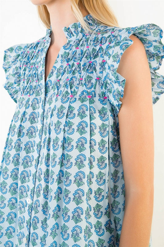 Flutter Sleeve Floral Print Top