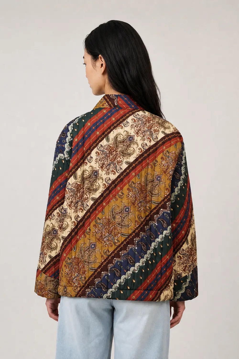 Quilted Paisley Open Front Jacket