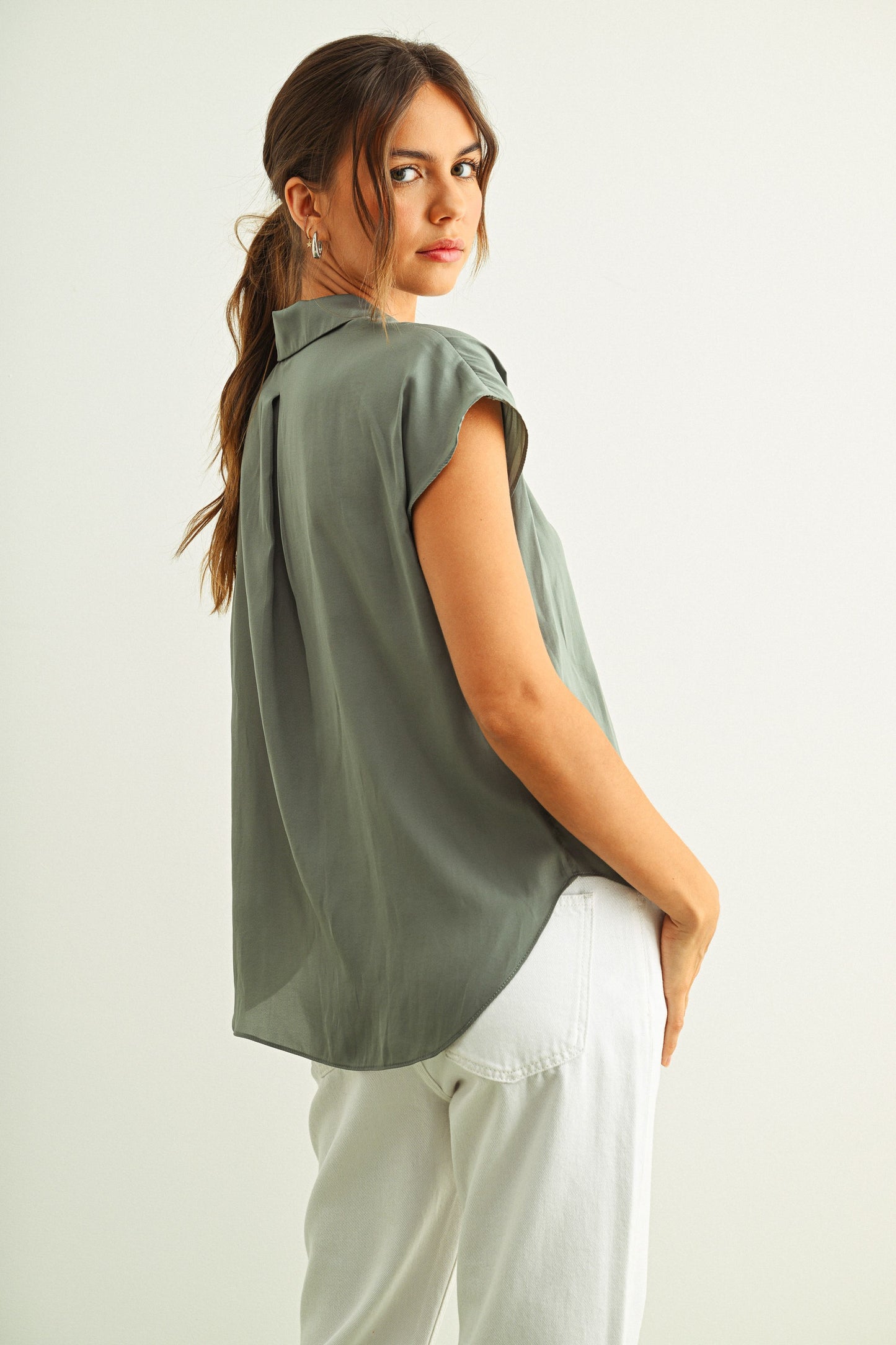 Cap Sleeve Button Down Blouse
