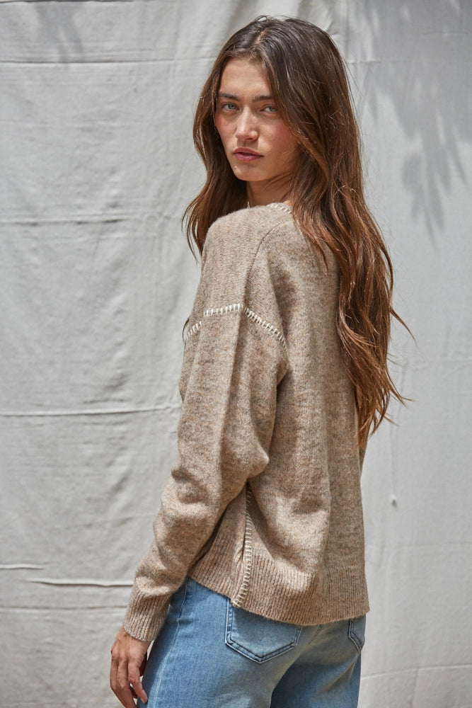 Contrast Stitch Detail Sweater Light Mocha