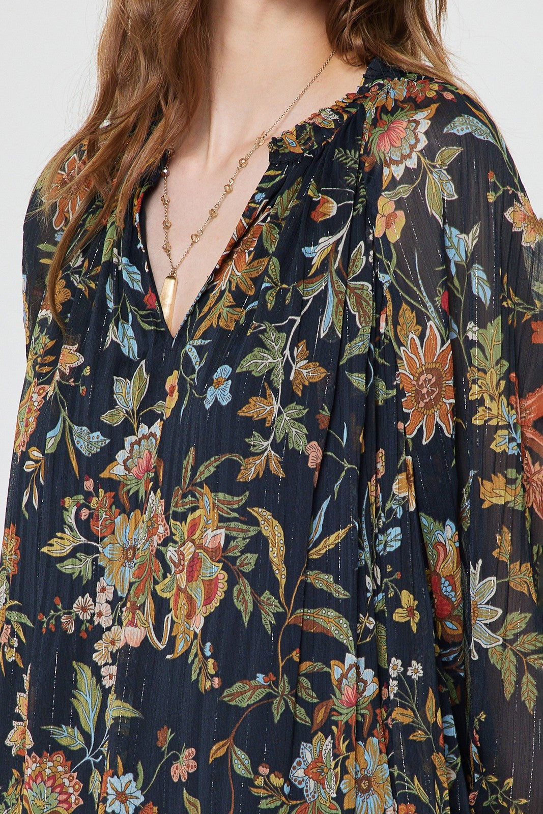 Split Neck Botanical Blouse