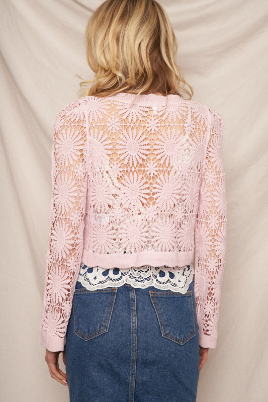 Flower Pattern Crochet Cardigan Lilac