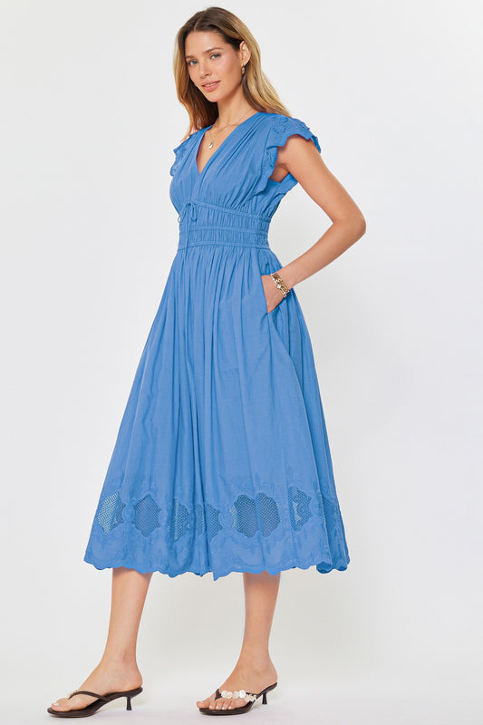 Embroidered Lace Midi Dress Faded Blue
