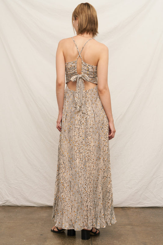 Metallic Cut Out Back Maxi Dress