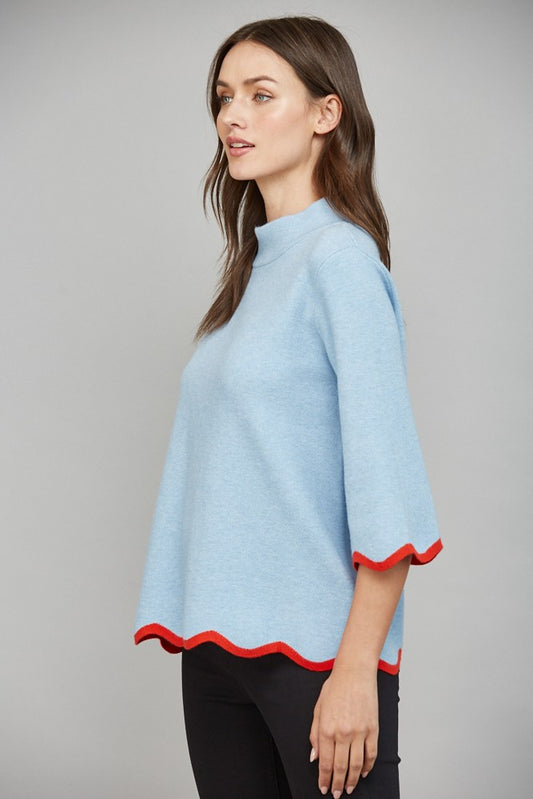 Scallop Edge Mock Neck Sweater