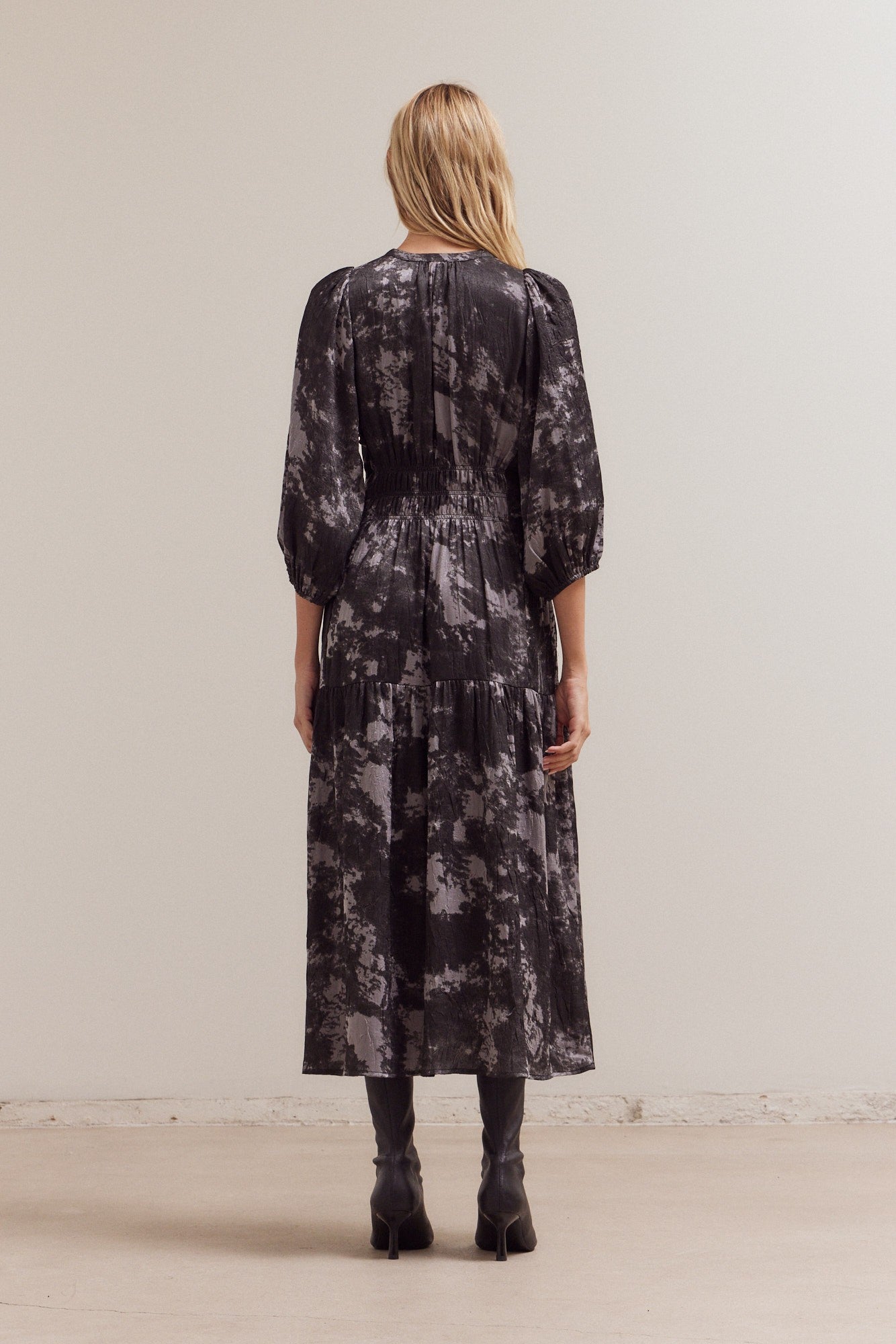 3/4 Sleeve Tiered Midi Dress