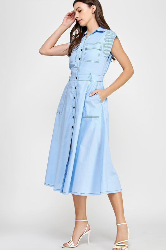 Top Stitch Sleeveless Midi Dress