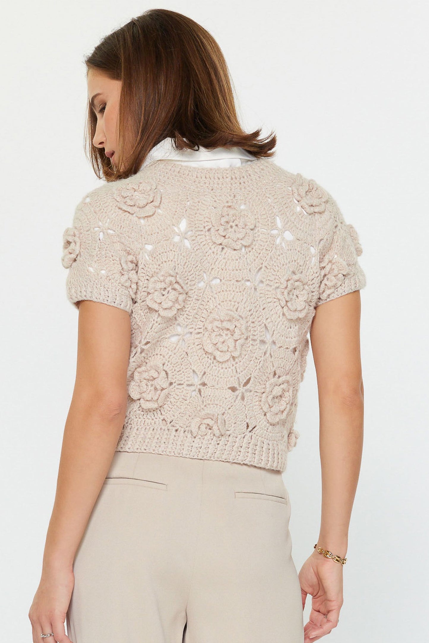 Round Neck Crochet Floral Sweater
