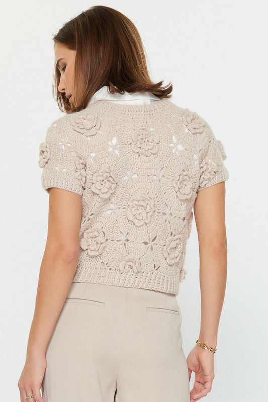 Round Neck Crochet Floral Sweater