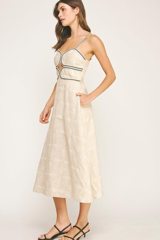 Braid Detail Jacquard Midi Dress