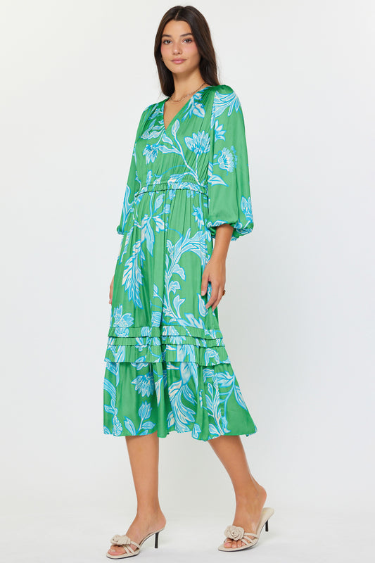 Botanical Floral Printed Midi Dress