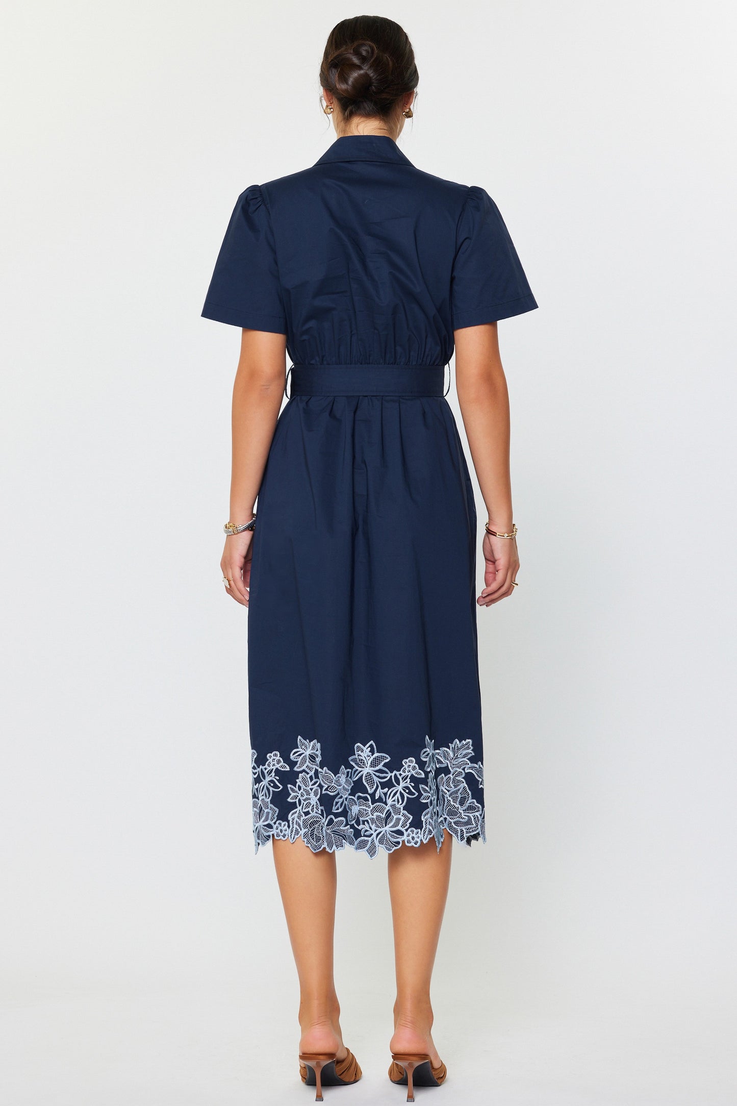 Embroidered Button Down Midi Dress