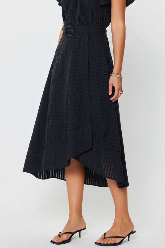 Gingham Check Asymmetric Skirt Black