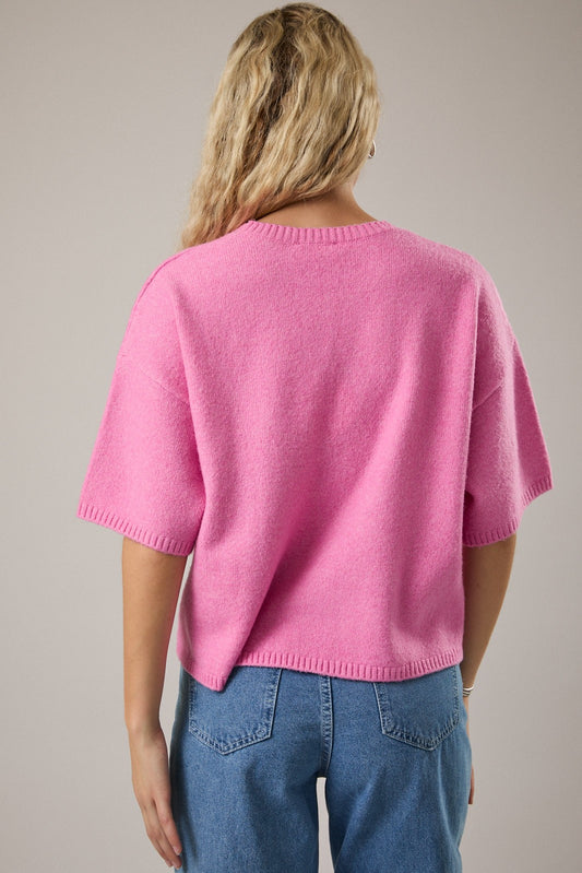 Crew Neck Boxy Sweater Pink