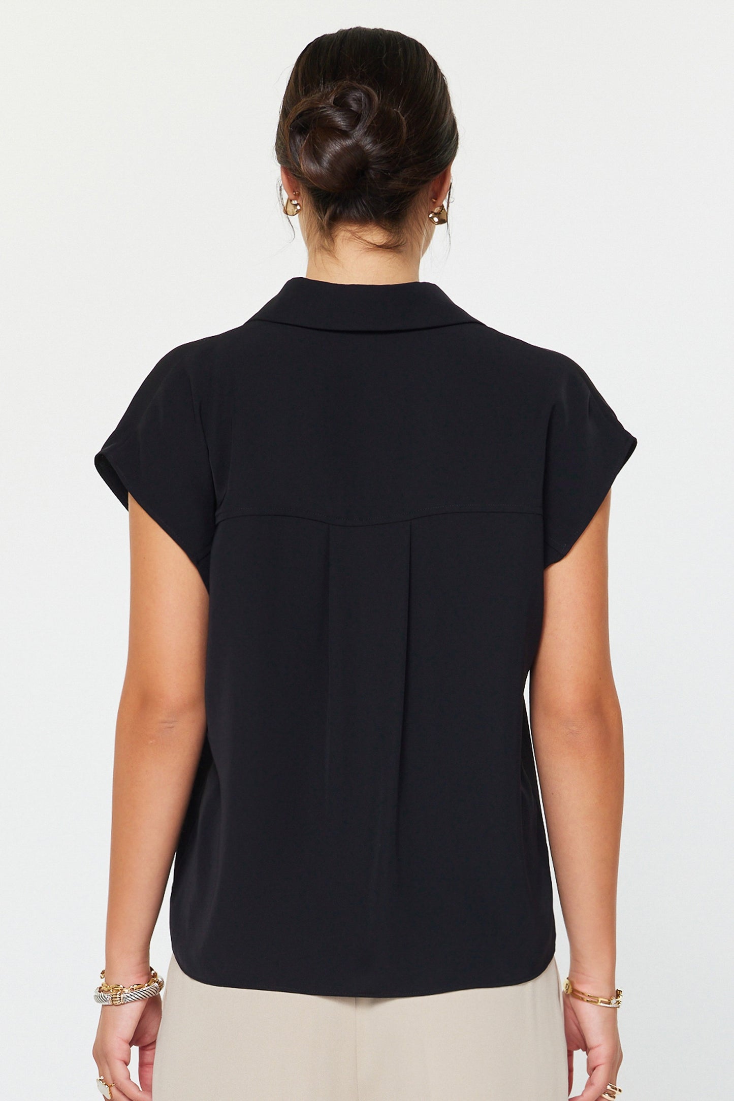Cap Sleeve Button Down Blouse Black