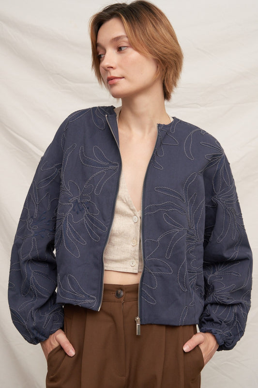 Floral Embroidered Bomber Jacket