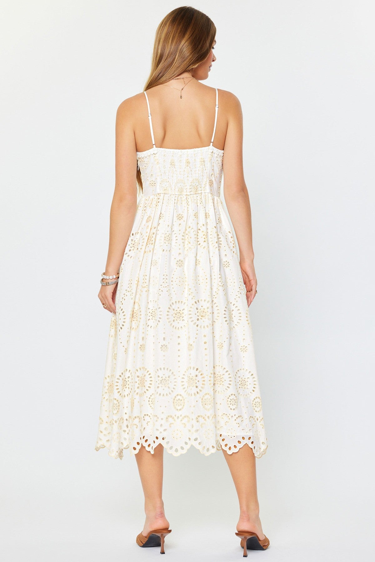 Eyelet Embroidered Cami Midi Dress