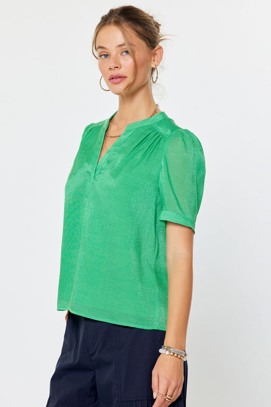 Gathered Puff Short Sleeve Blouse