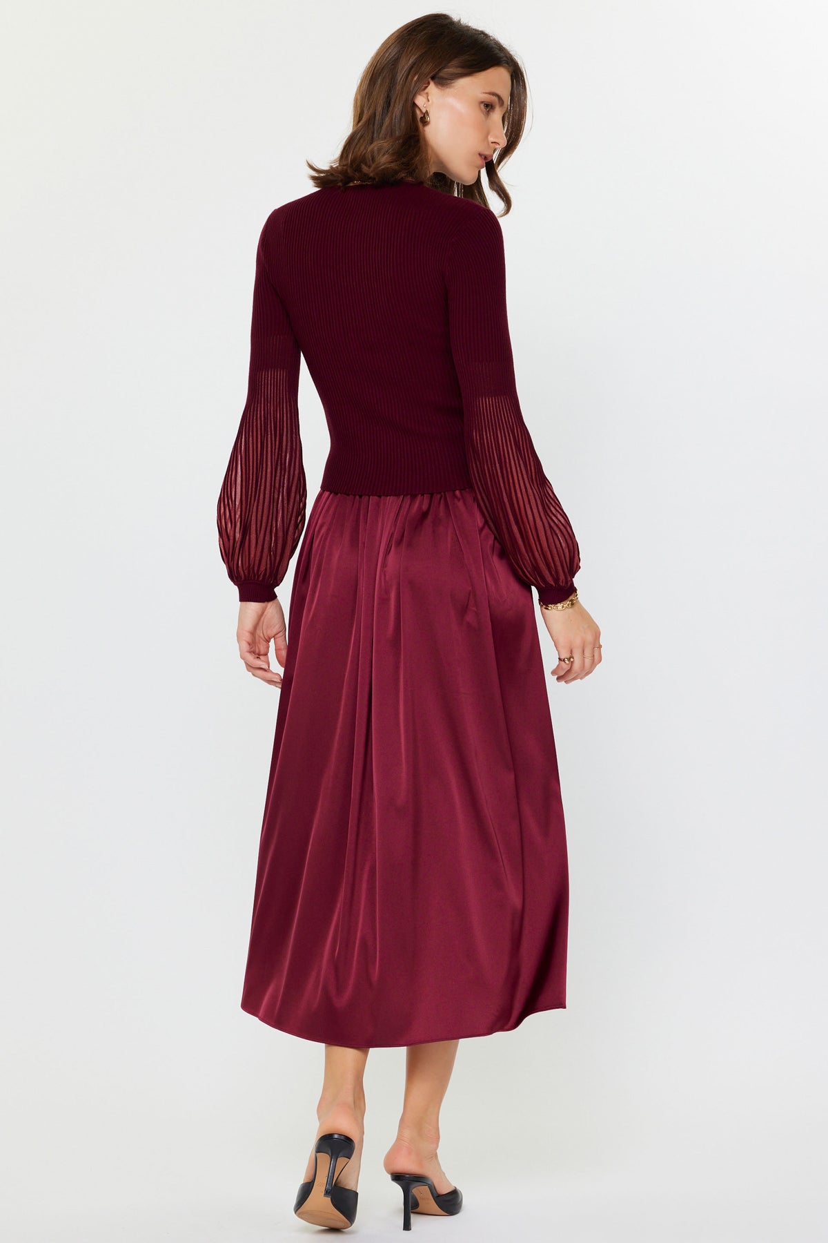 Sheer Detail Sweater & Cami Dress Set Wine