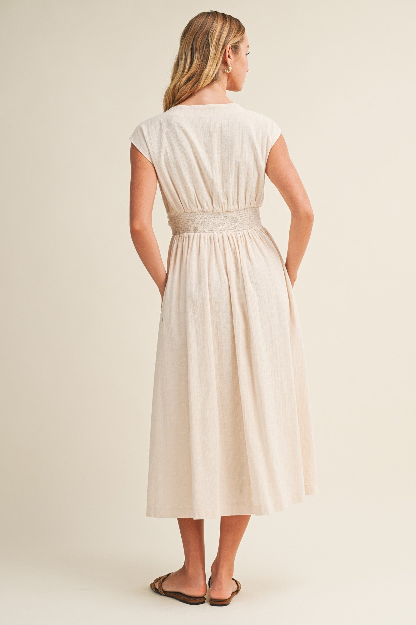 Twisted Knot Bodice A-line Dress Ecru
