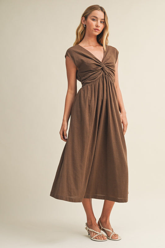Twisted Knot Bodice A-line Dress Dark Mocha