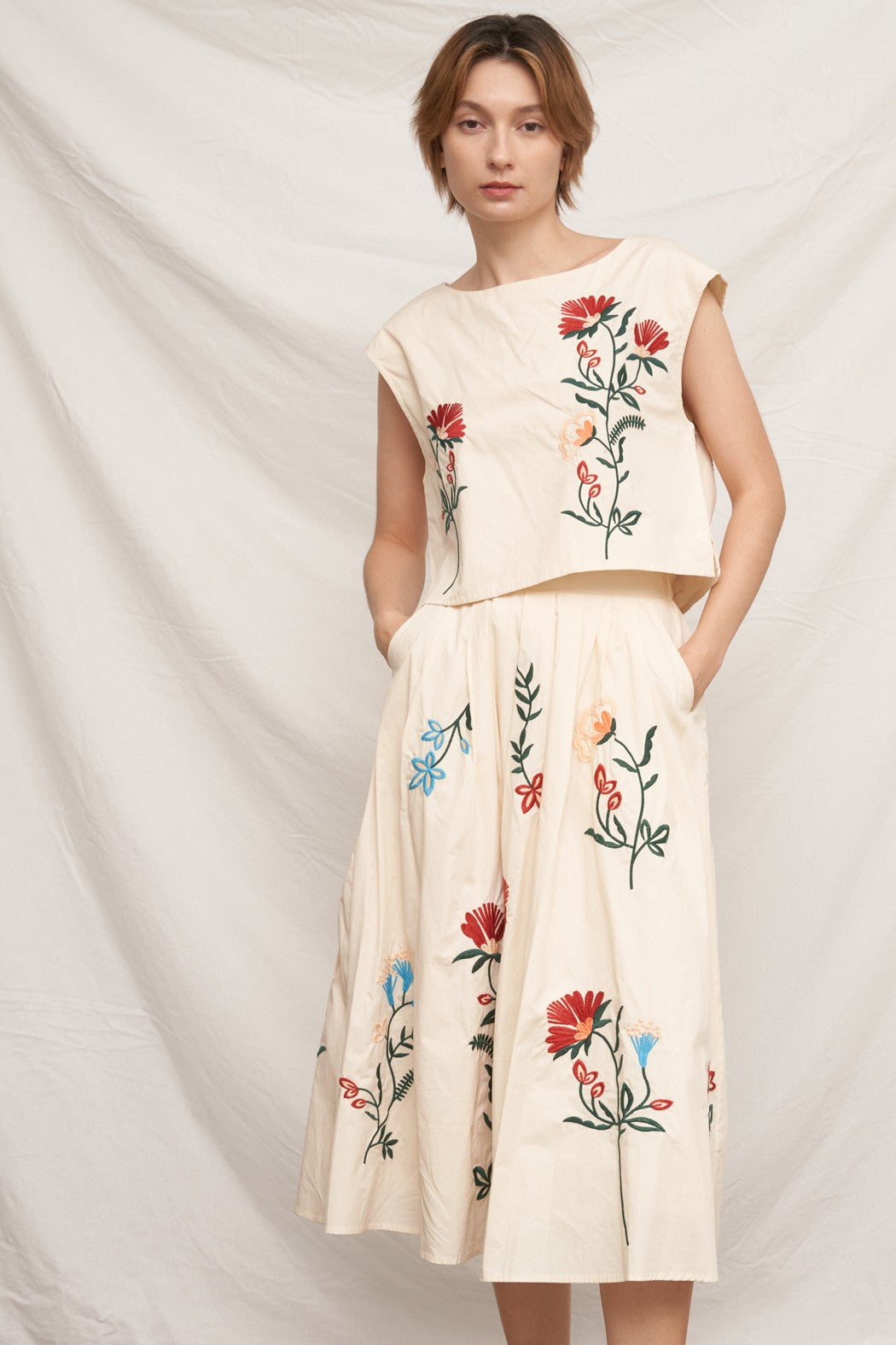 Cap Sleeve Embroidered Detail Top