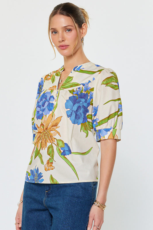 Floral Print Split Neck Blouse