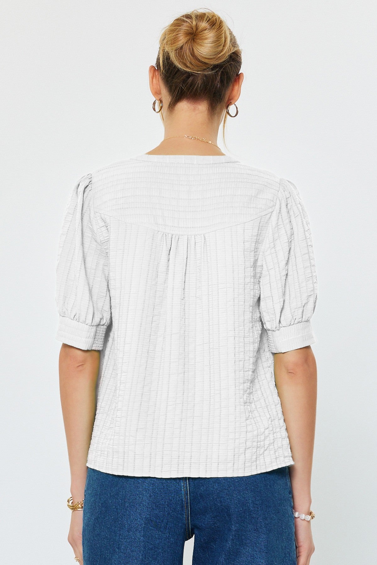 Textured Short Sleeve Blouse White