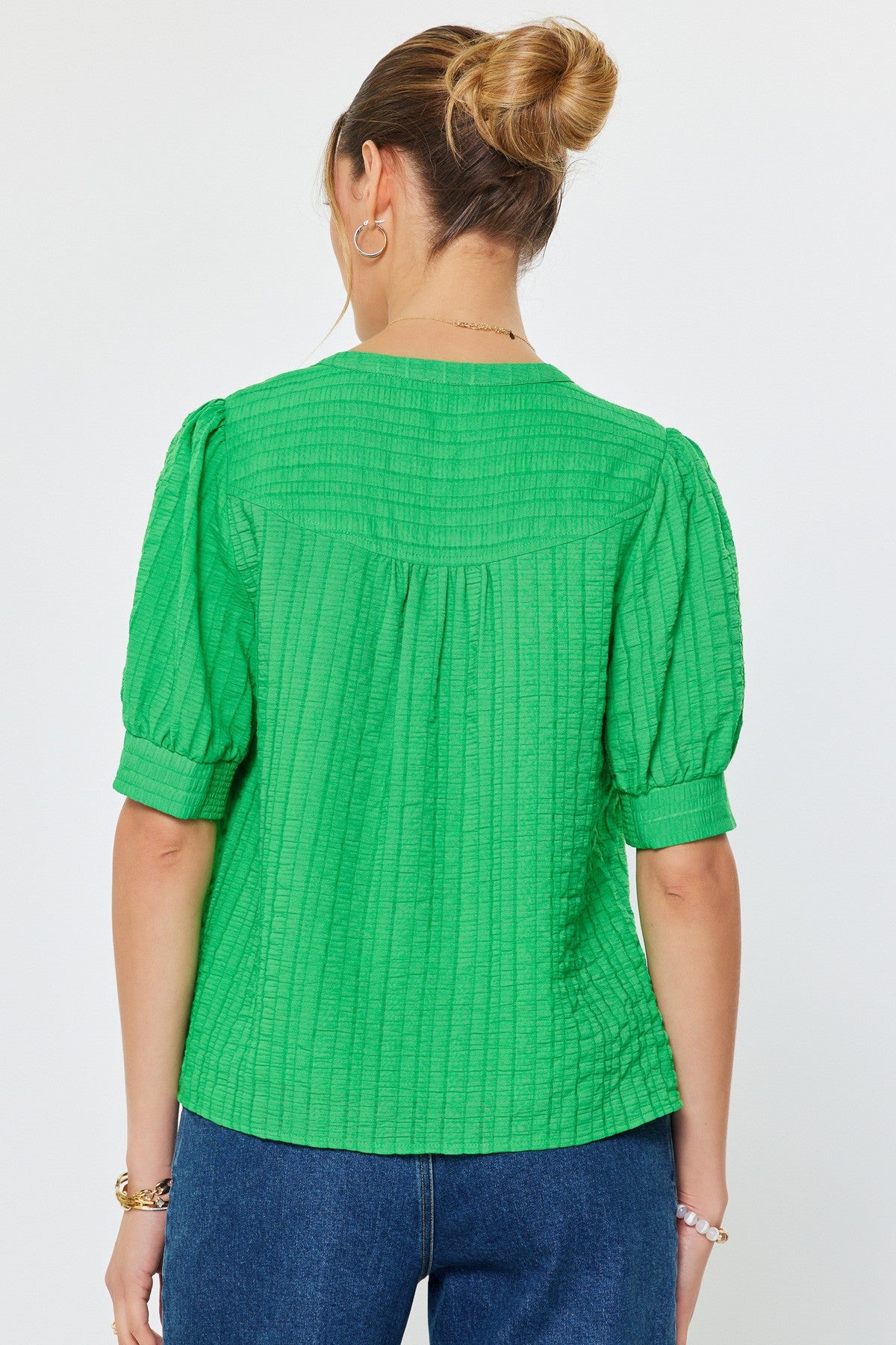 Textured Short Sleeve Blouse Green