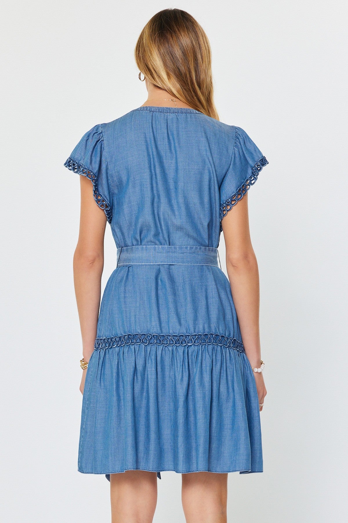 Chambray Crochet Detail Mini Dress
