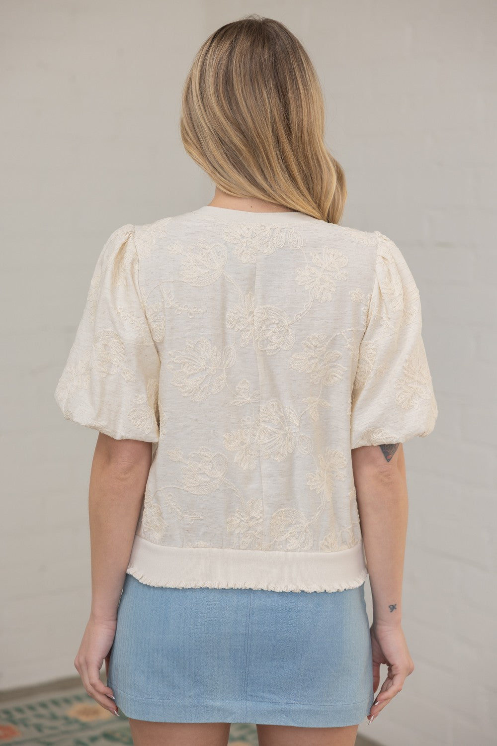 Floral Embroidered Elastic Band Top