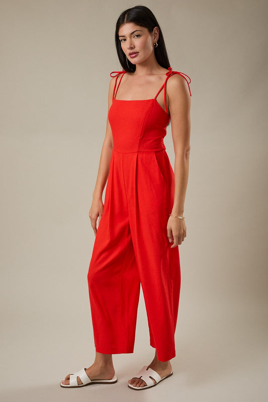 Front Pleat Smocked Back Jumpsuit