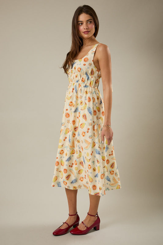 Sleeveless Fruit Print Midi Dress