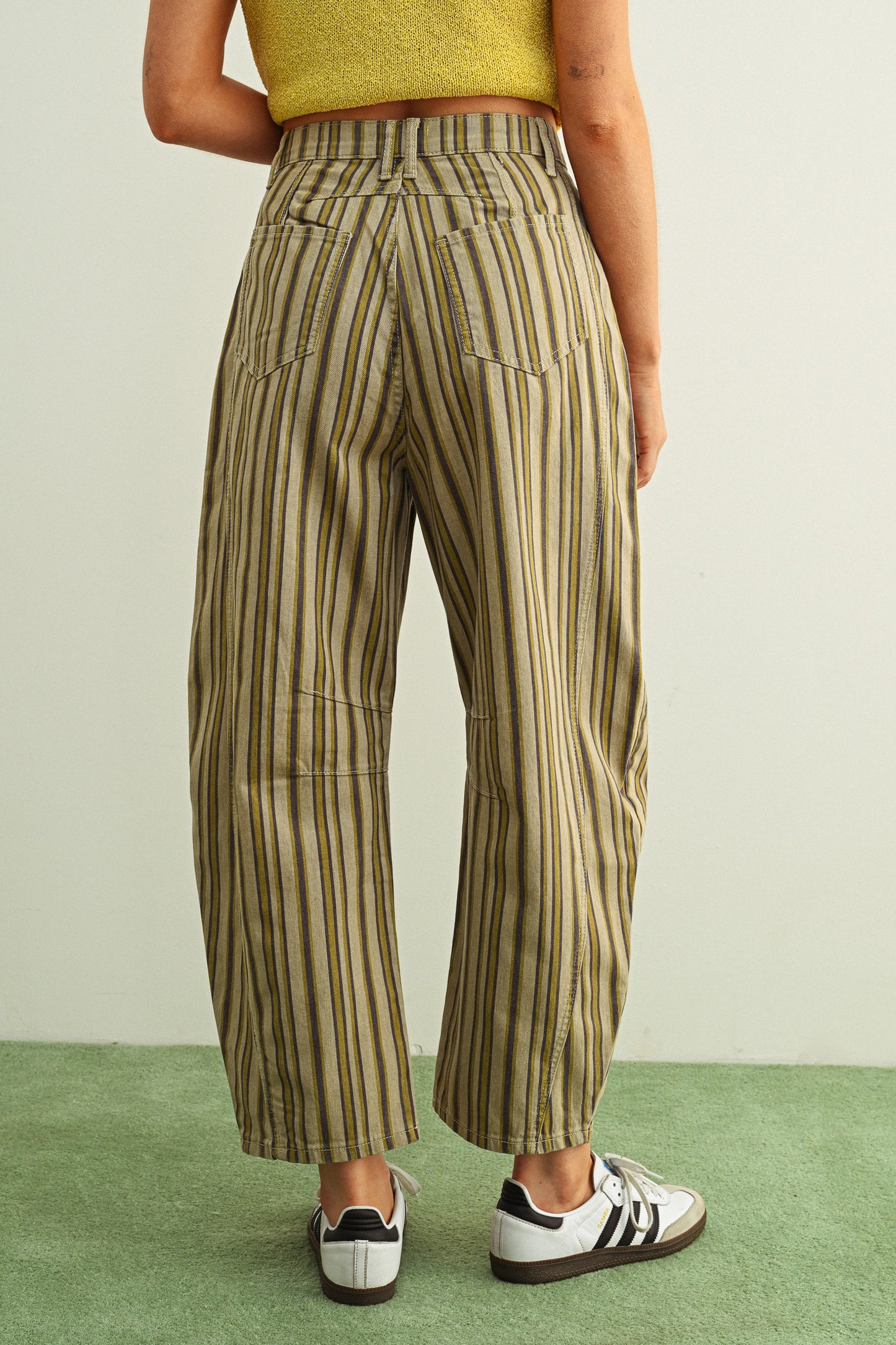 Mix Stripe Printed Barrel Pants