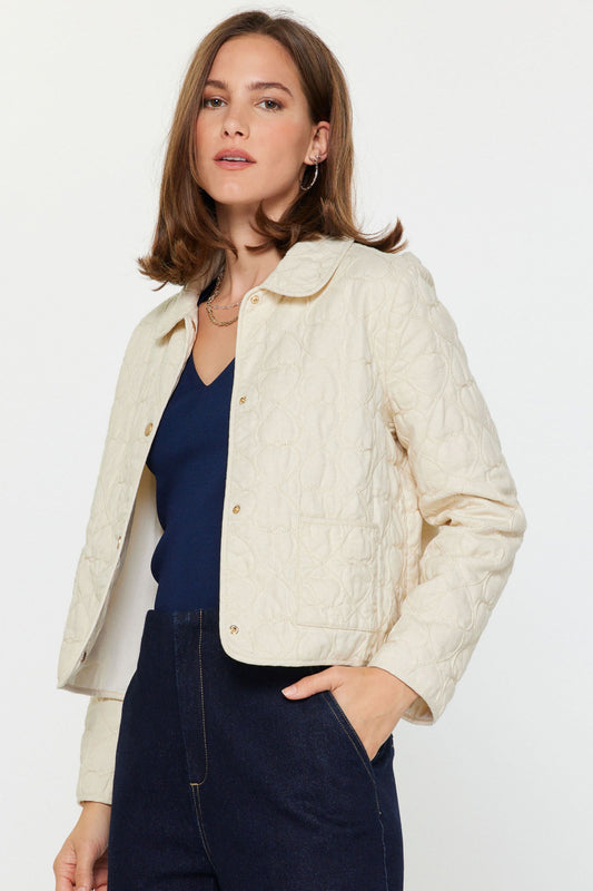 Heart Pattern Quilted Jacket Natural