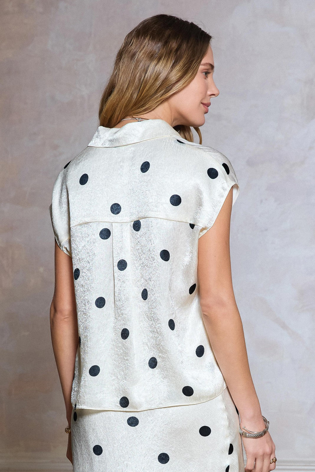 Polka Dot Cap Sleeve Button Down