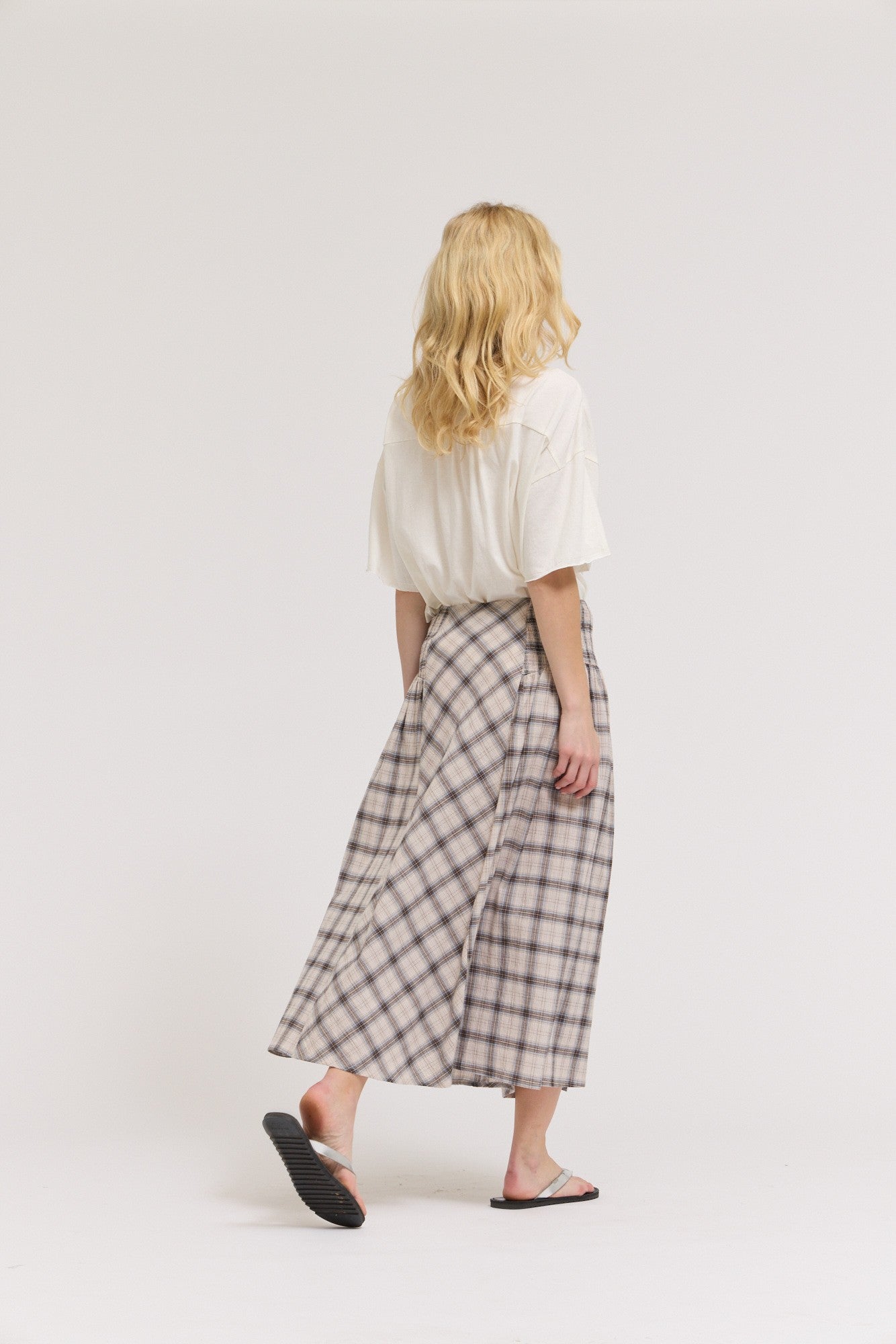 Smocked Yoke Plaid Skirt