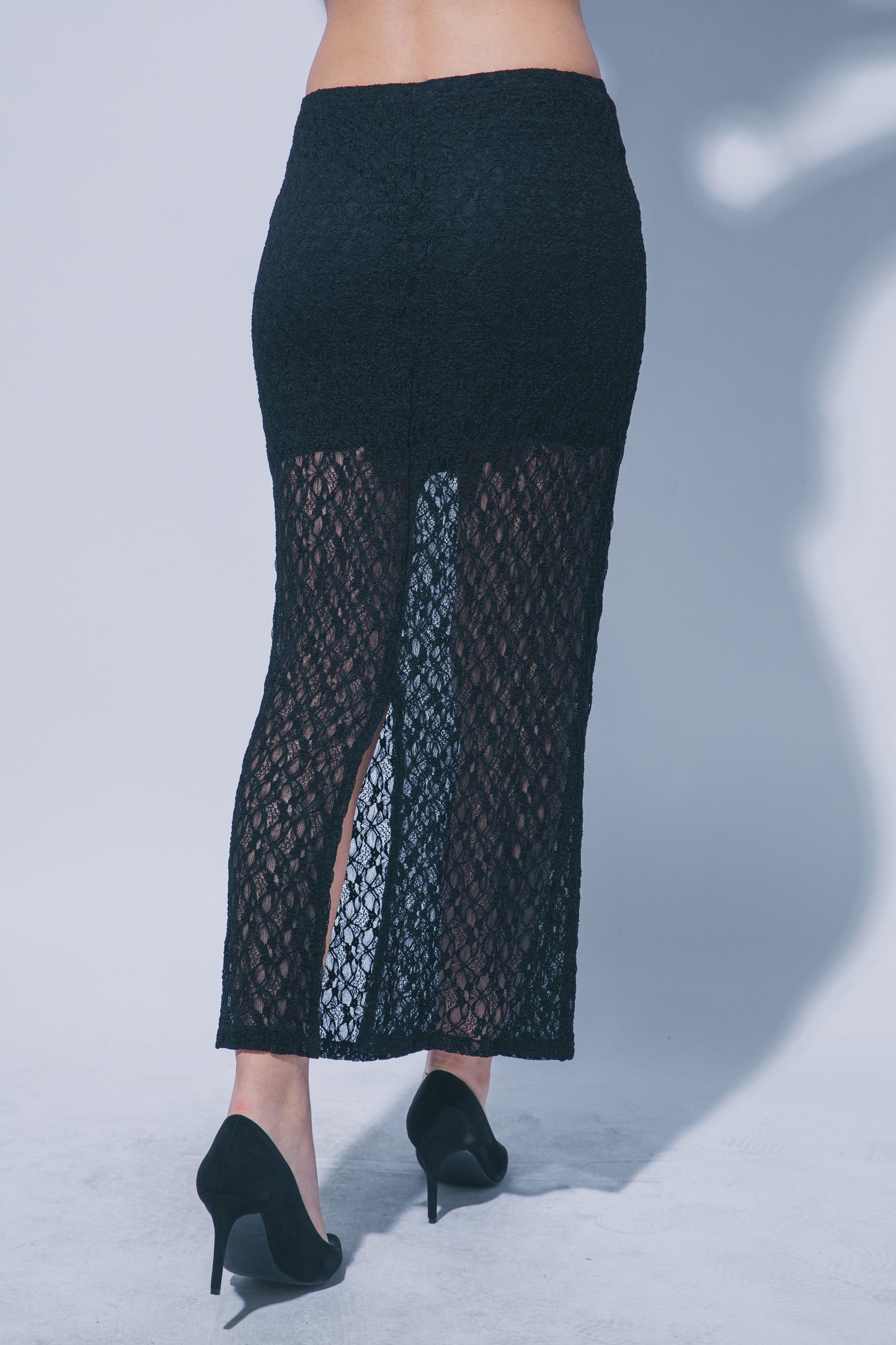 Sheer Lace Midi Skirt