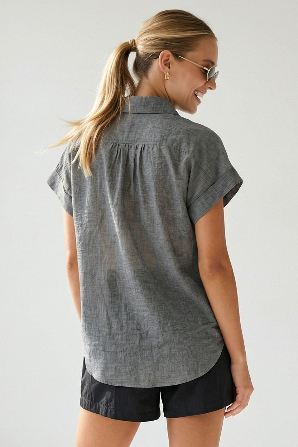 Sheer Cotton Popover Black