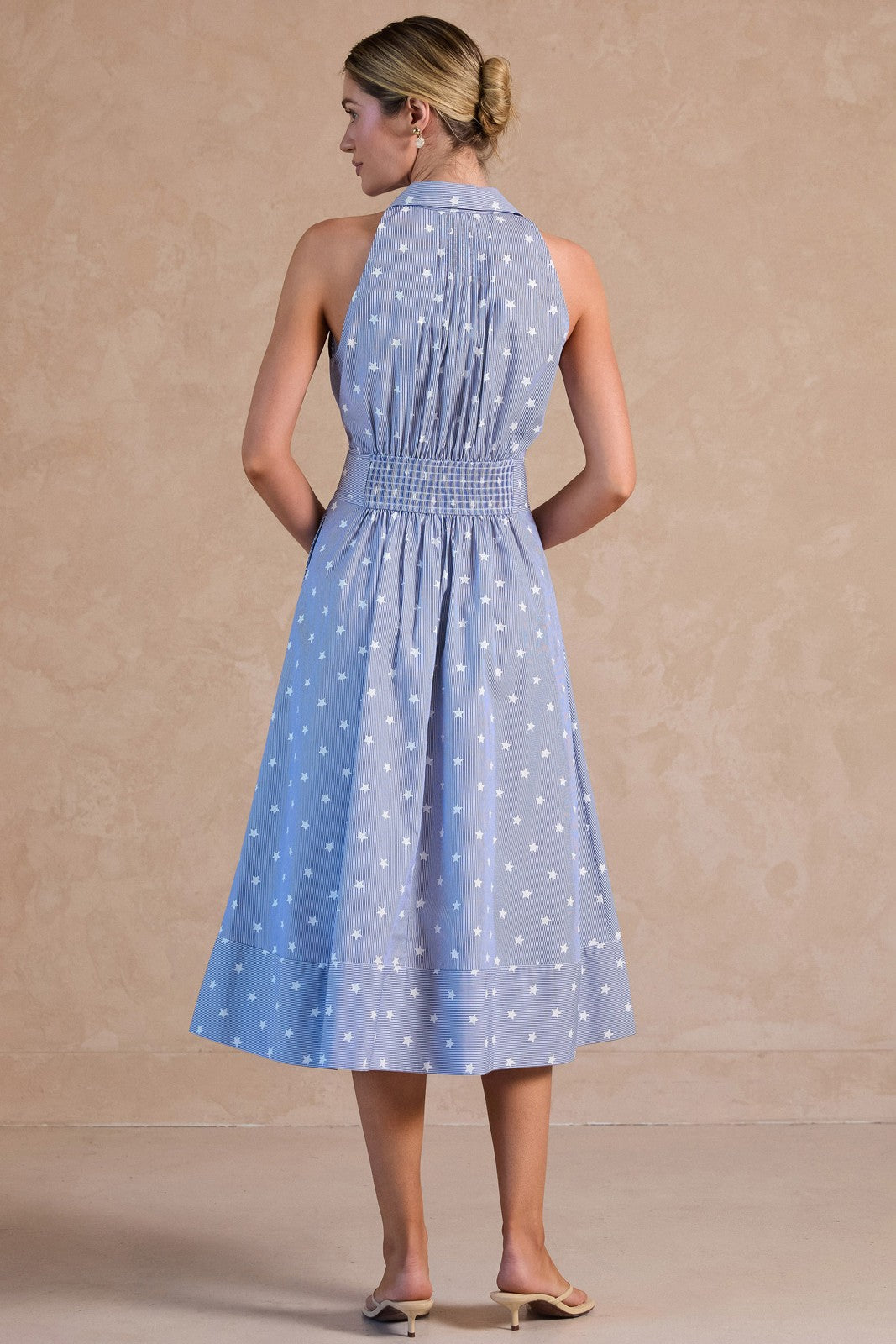 Stripe Star Print Sleeveless Midi Dress