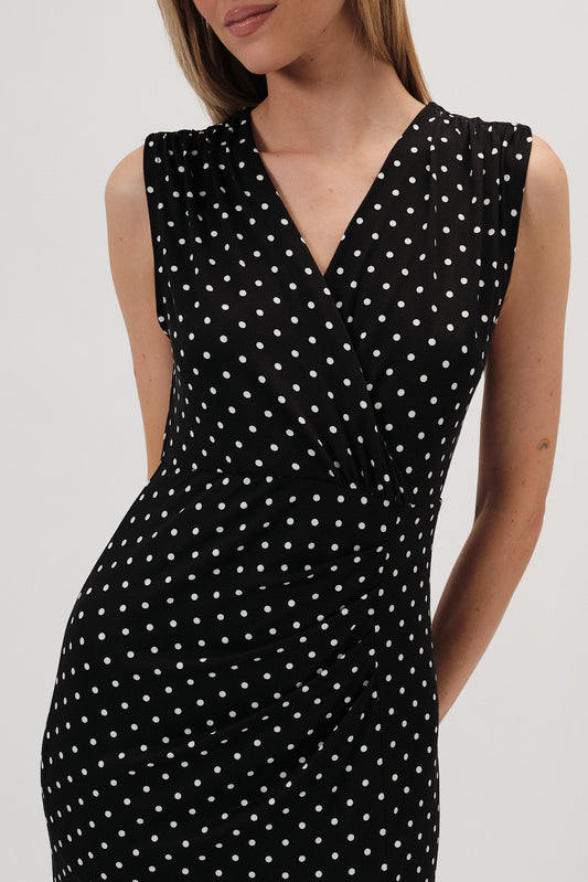 V-Neck Sleeveless Polka Dot Midi Dress