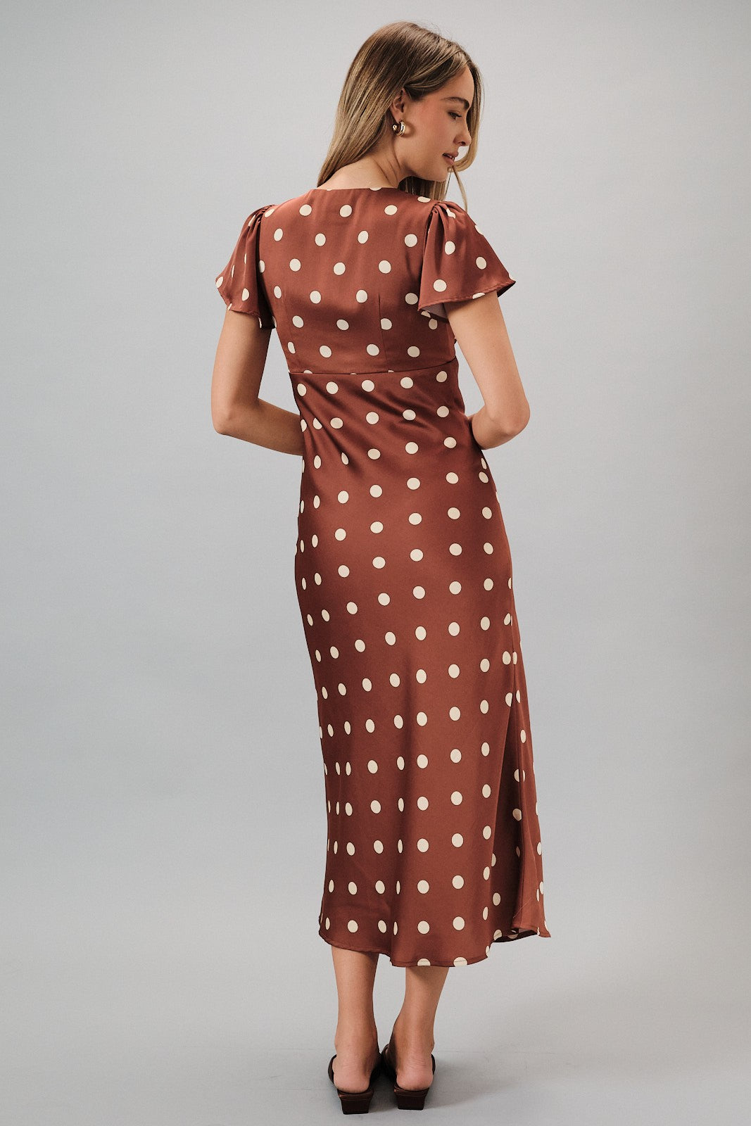 Bias Maxi Satin Polka Dot Dress