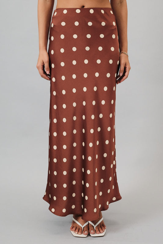 Polka Dot Satin Midi Skirt