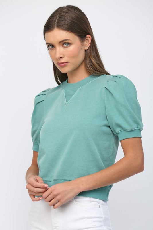 Bubble Sleeve Crew Neck Top