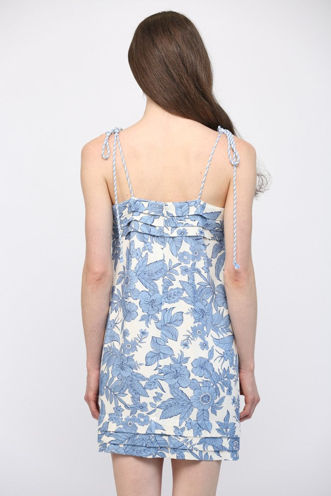 Floral Linen Blend Tuck Detail Dress