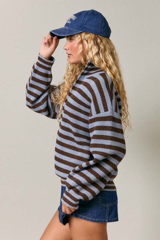 Zip Up Stripe Sweater