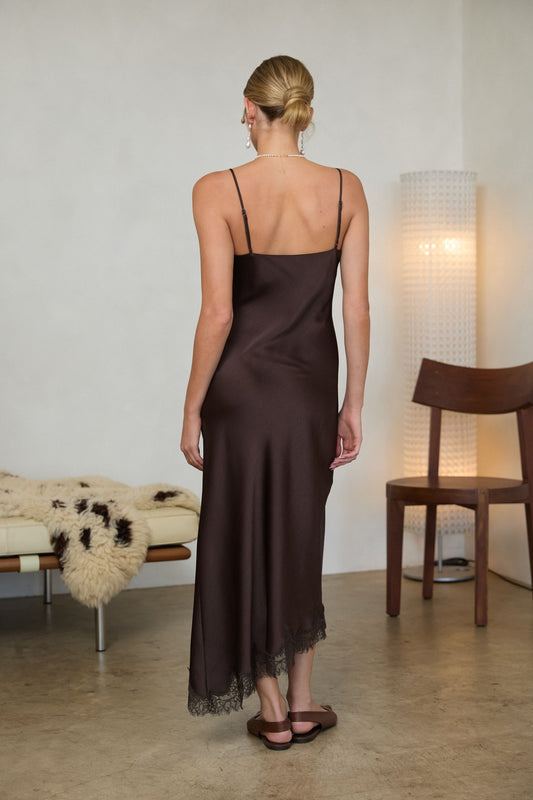 Crinkled Satin Lace Cami Dress
