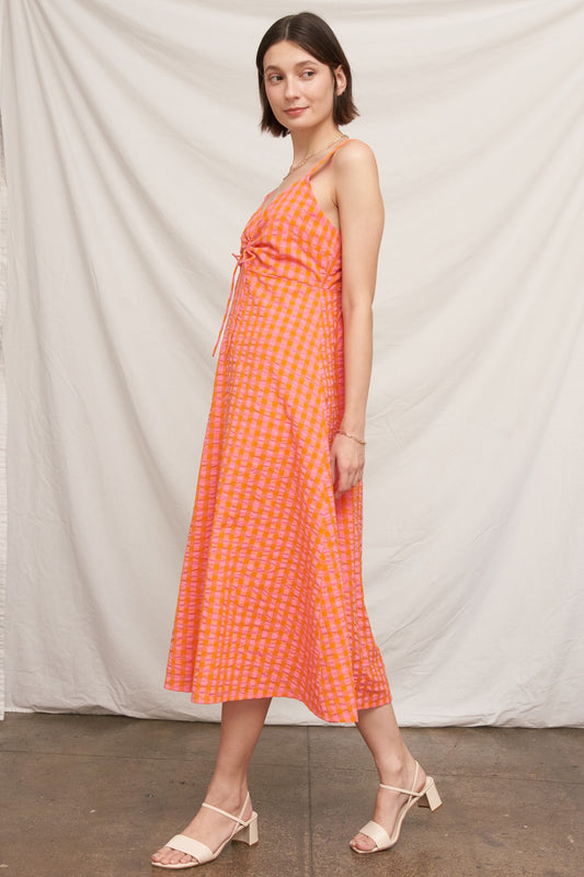 Sleeveless Keyhole Plaid Midi Dress