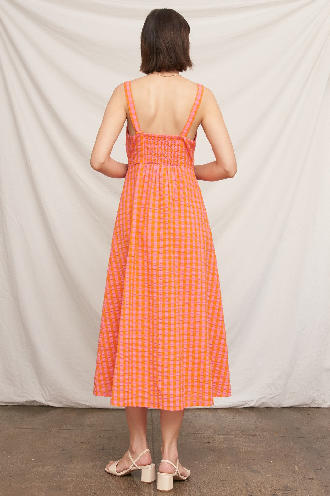 Sleeveless Keyhole Plaid Midi Dress