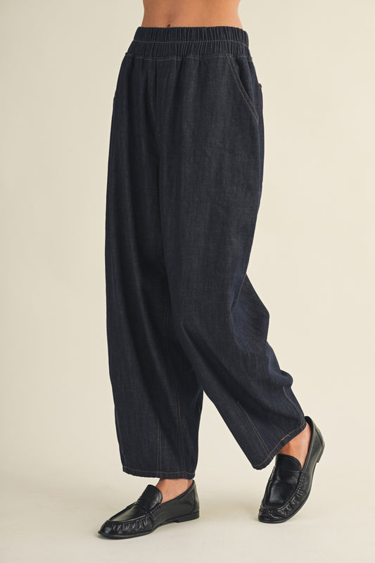 Structured Denim Wide-Leg Crop Pants
